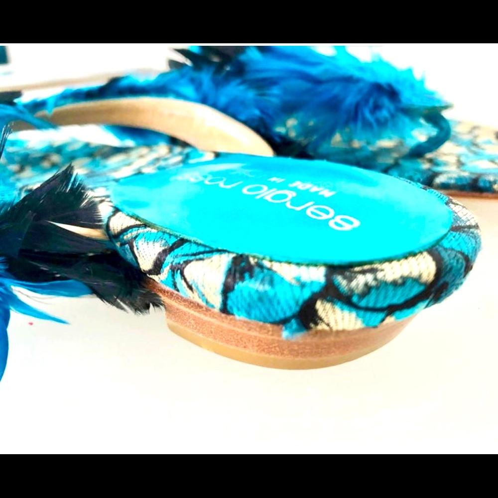 Sergio Rossi blue and black feather thong sandals Blue stones at toe - Picture 5 of 6